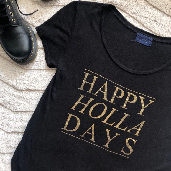 Happy Holla Days Black Christmas Top - Picture 1 of 5